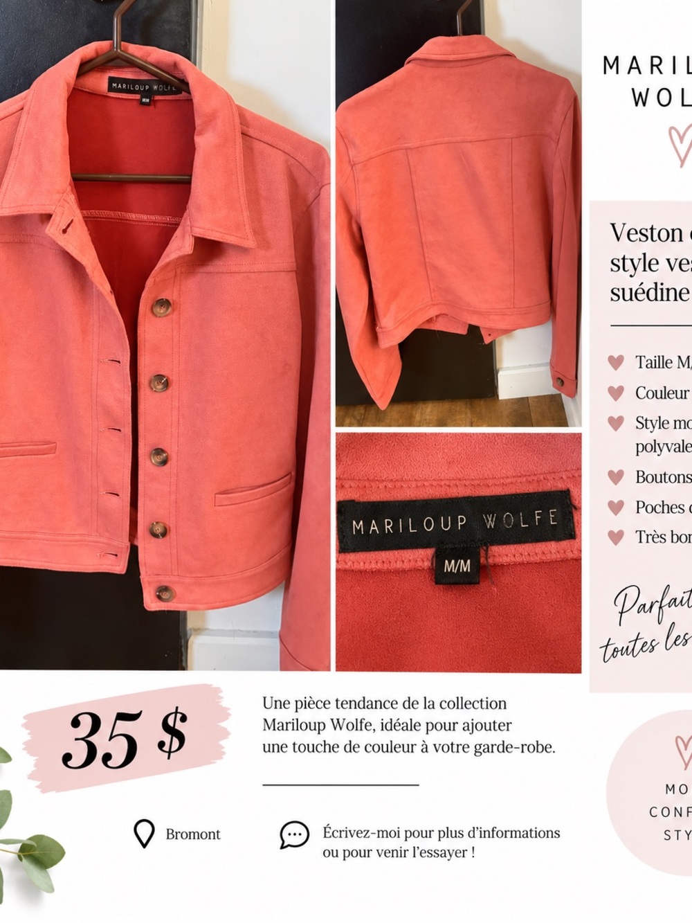 Coral Suedette Cropped Blazer